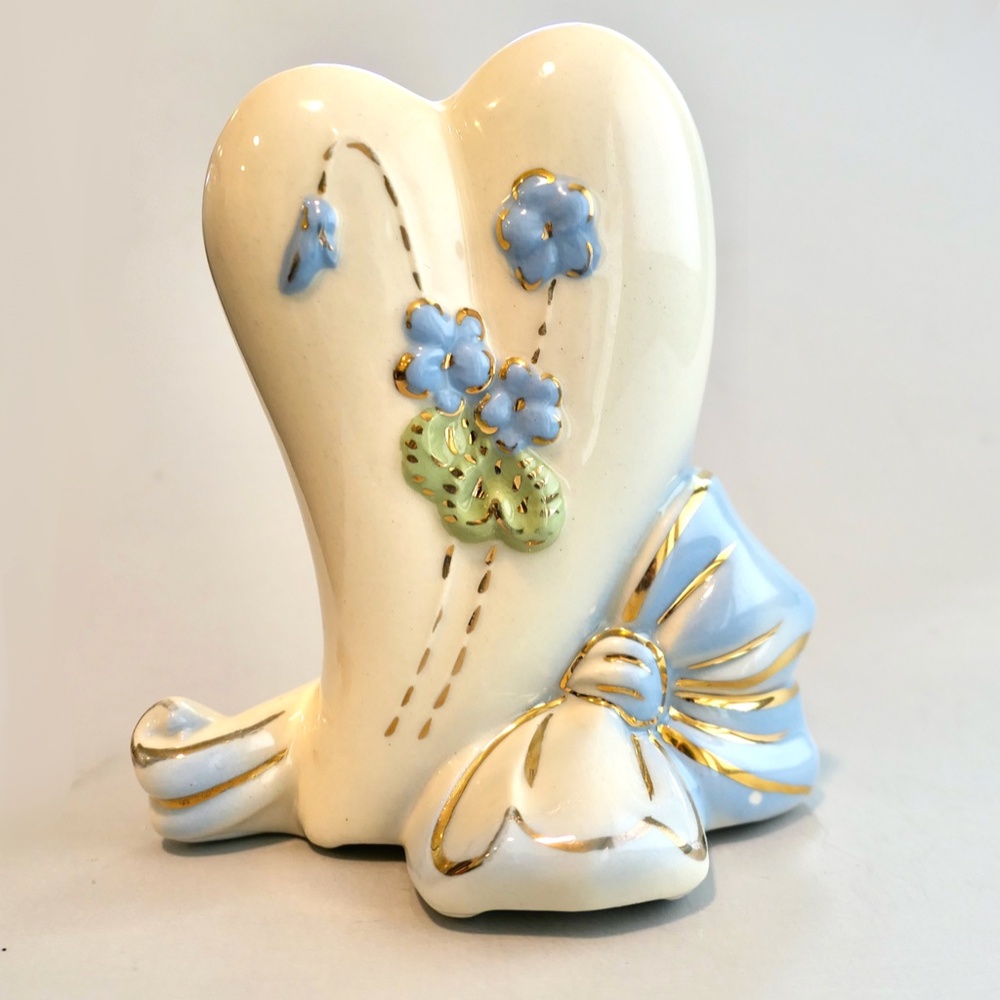 Vintage Planter Vase MCM Victorian French Cottage Blue Pottery Ceramic USA